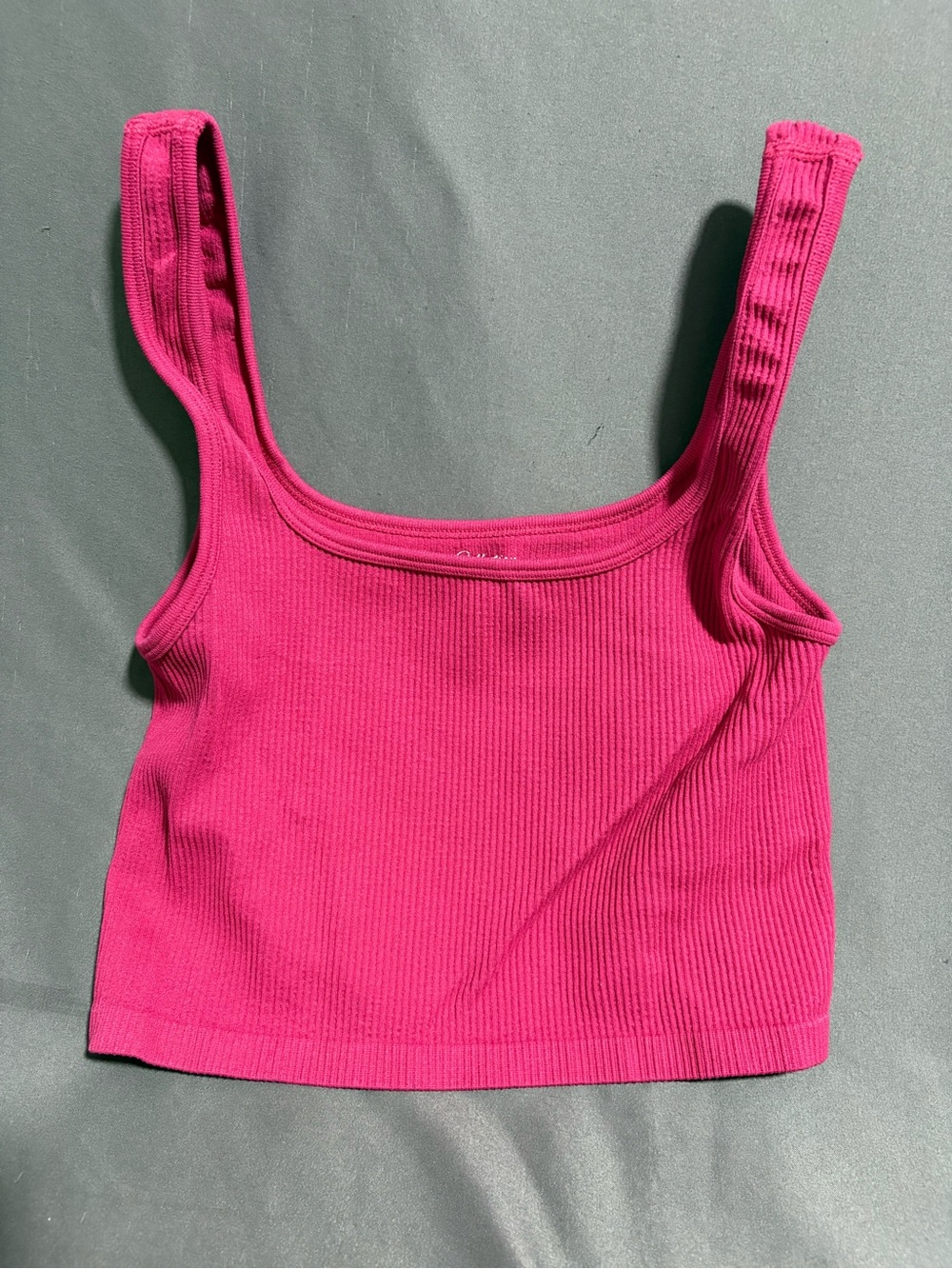 Square-Neck Ribbed Crop Tank Top in Hot Pink